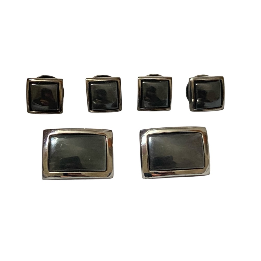 Ryan Seacrest Distinction Gunmetal Black Cateye Cufflinks Tuxedo Buttons Set